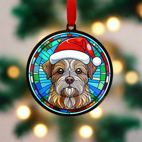 Border Terrier in Santa Hat Suncatcher Decoration